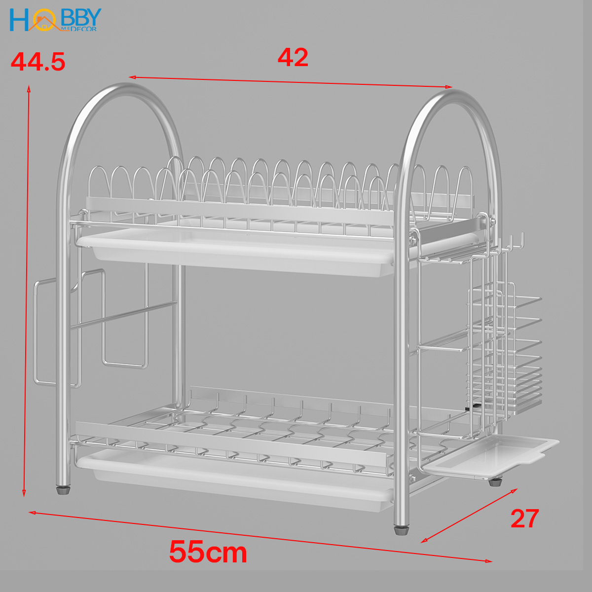 Kệ chén đa năng 2 tầng inox 304 có khay nhựa Hobby home decor KC2K