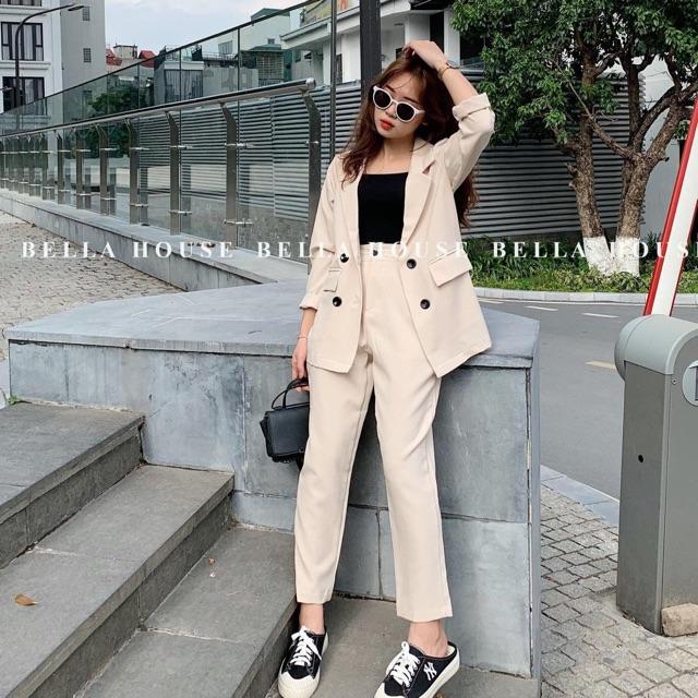 Áo blazer 4 khuy nắp túi và quần baggy