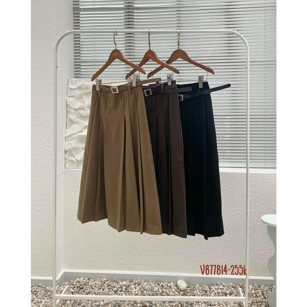 Chân váy dạ nữ xếp 3 ly bên dáng dài kèm đai eo v877814 by germe