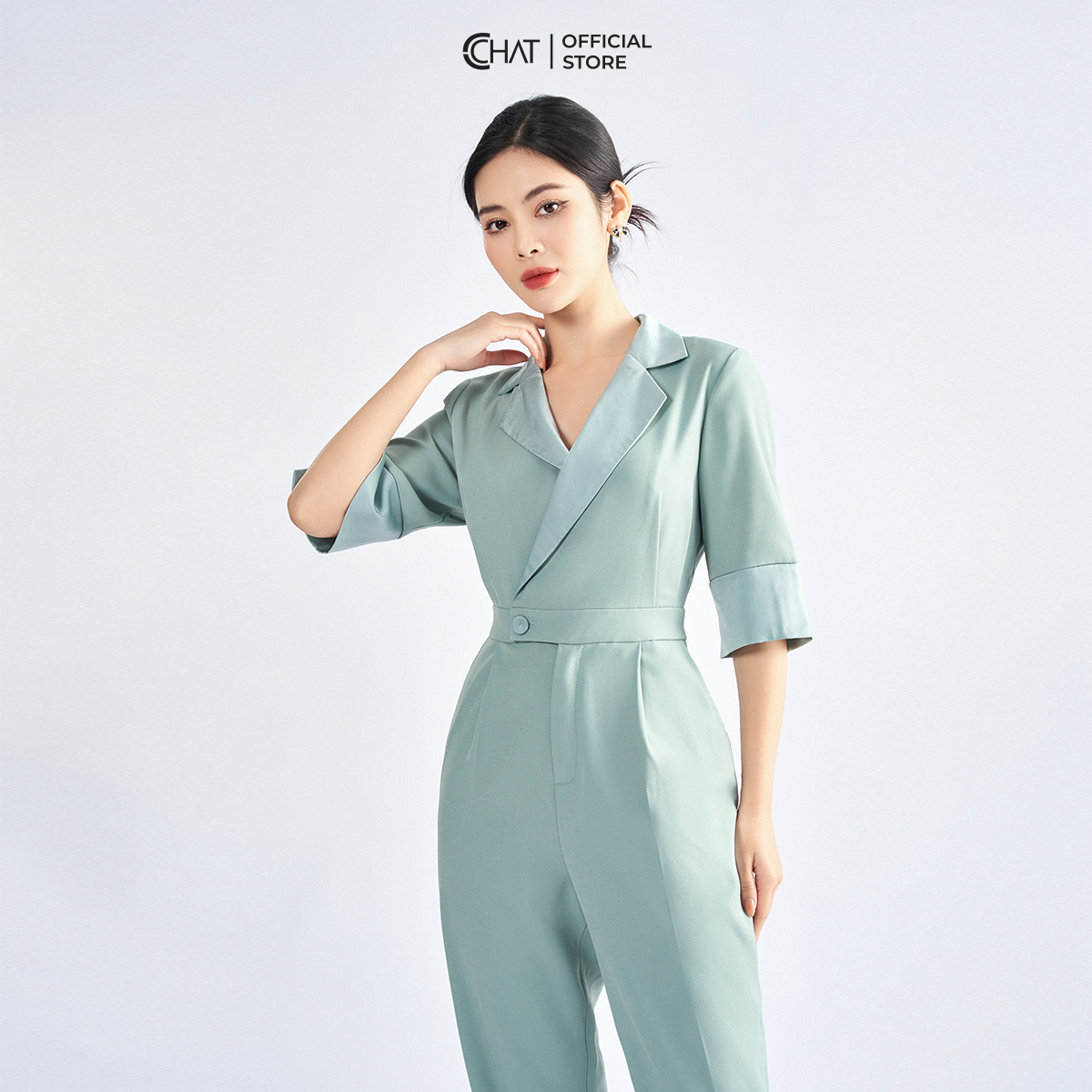 Jumpsuit Nữ  Kiểu Áo Cổ 2 Ve Phối Tay Chất Tuytsi Mềm Mịn 62JNS8003BT