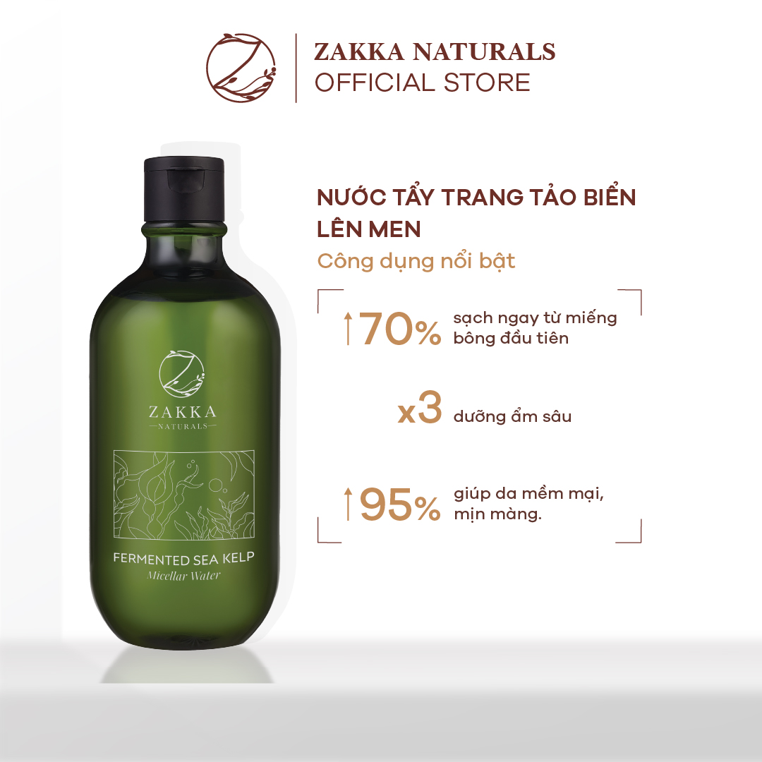 Nước Tẩy Trang Micellar Water Sạch Sâu, Dịu Nhẹ, Dưỡng Ẩm Da - Fermented Sea Kelp Micellar Water - Zakka Naturals 500ml