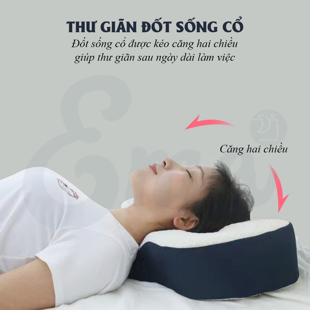 Gối công thái học EMA chống đau mỏi cổ vai gáy chất liệu Memory Foam cao cấp - Kích thước 58x34x10cm