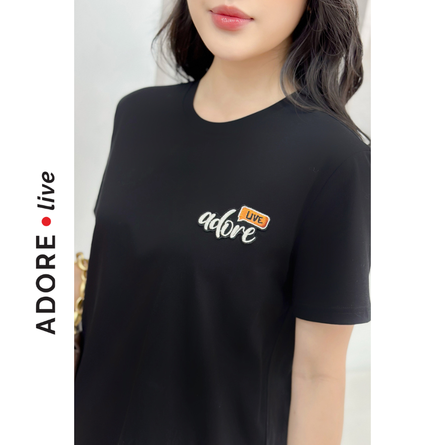 Áo Phông Basic T-shirts casual style cotton đen thêu Adore live 323TS0006  ADORE DRESS