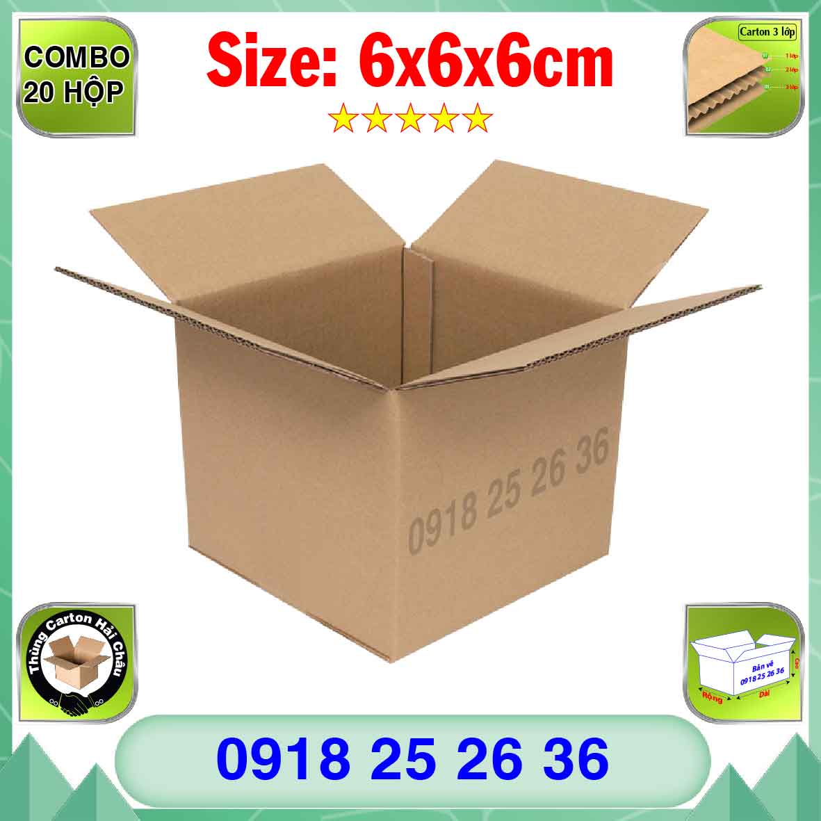 20 Hộp Carton, KT: 6x6x6cm, Hộp carton, Thùng carton, Hộp đóng hàng, Thùng đóng hàng, Hộp carton 3 lớp...