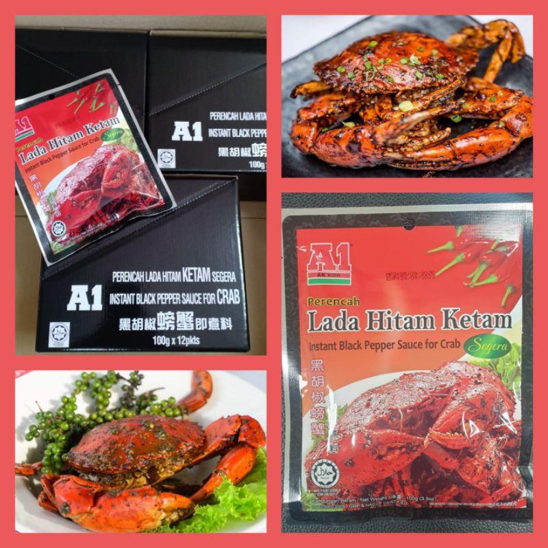 Sốt Gia Vị Cà Ri Cho Cua Tiêu Đen hiệu A1 Lada Hitan Ketam - Gói 100gr