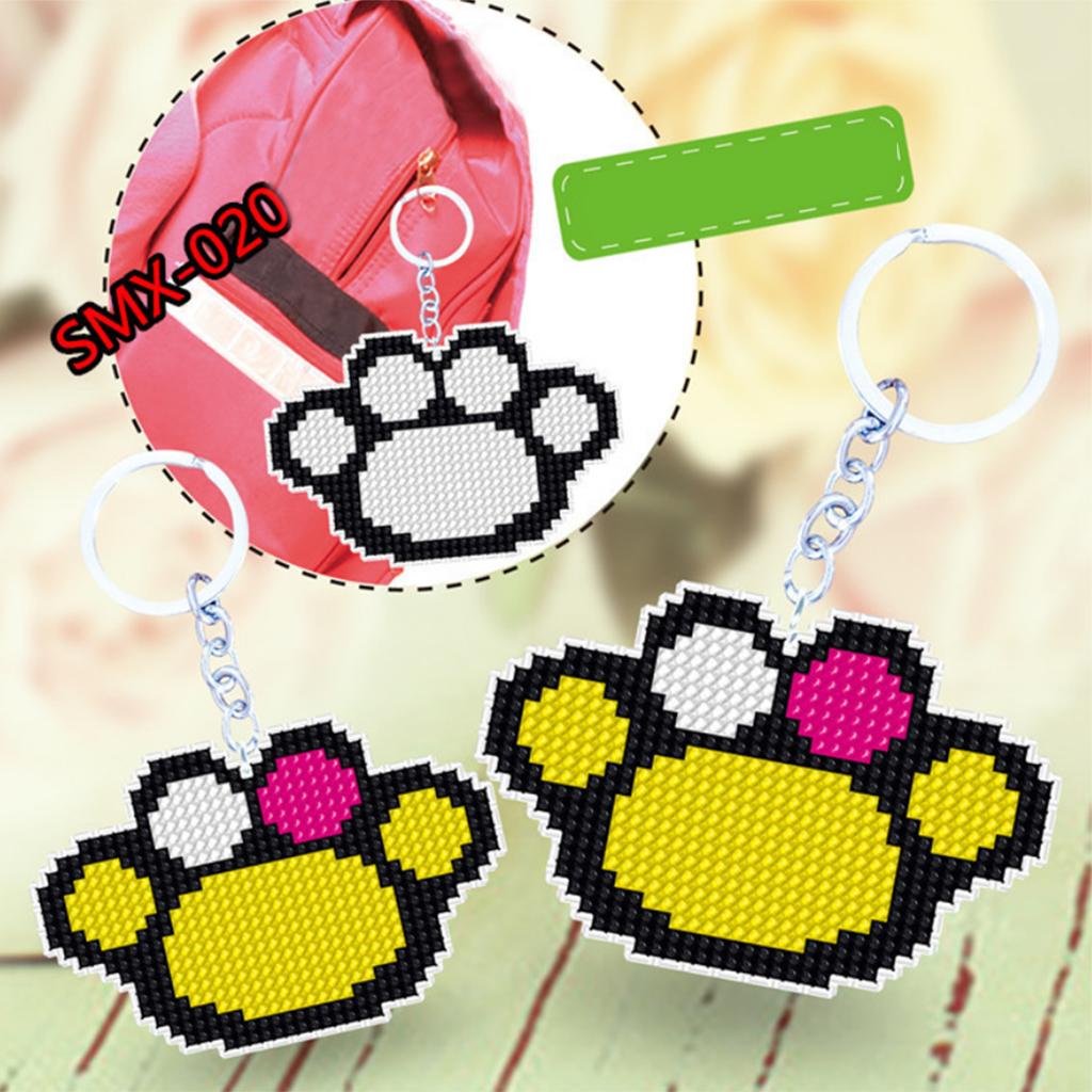 Hand Embroidery Starter Kits DIY Keychain Cross Stitch Kit Footprint White