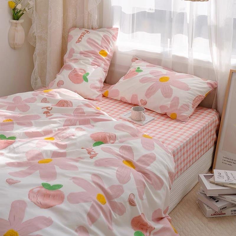 Set Chăn Ga Gối Cotton 100%côtton Hàng Nhập Khẩu Cao Cấp 4 Món Nhẹ Nhàng