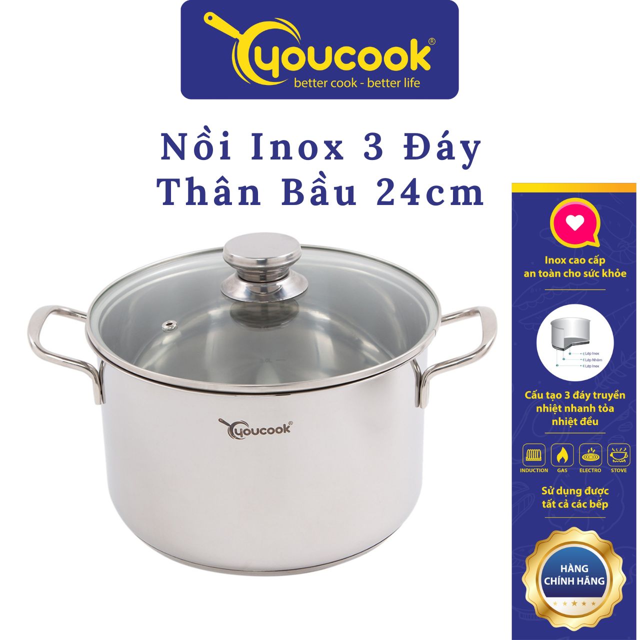 Nồi Inox You Cook 3 Đáy Thân Bầu 24 cm