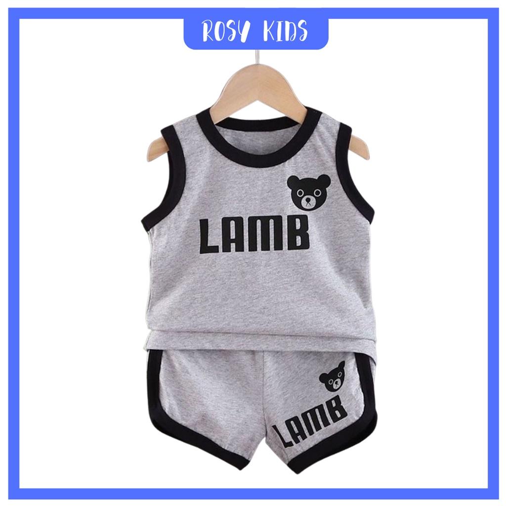 Bộ ba lỗ bé trai hình gấu cho bé ROSY KIDS , Bộ Ba Lỗ Cho Bé Chất cotton cực mát cho bé từ 6-28kg