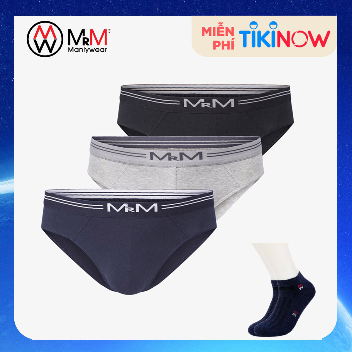 Hình ảnh Combo 3 quần lót nam sợi cotton Organic mềm mịn thoáng mát co giãn 4 chiều MRM Manlywear (TẶNG Đôi Tất Nam Cao Cấp màu ngẫu nhiên)