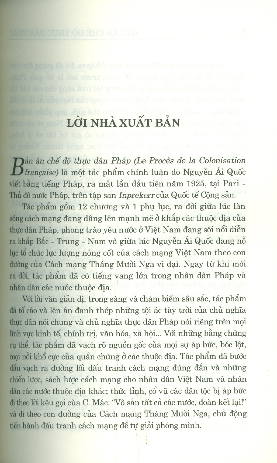 BẢN ÁN CHẾ ĐỘ THỰC DÂN PHÁP (Xuất bản lần thứ tám) - Nguyễn Ái Quốc - NXB Chính Trị Quốc Gia Sự Thật