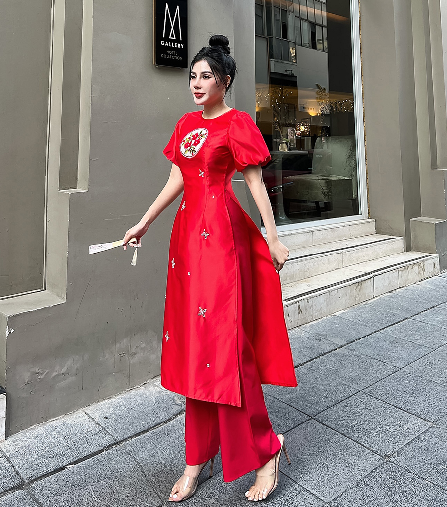 Áo dài cách tân Tapta nhung kết đá xinh xỉu AD023- Lady Fashion