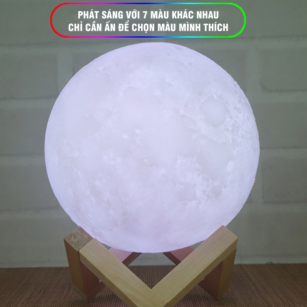 Đèn Ngủ Mặt Trăng 16 Màu Size 15 - 18cm Kèm Điều Khiển Và Giá Đỡ Bằng Gỗ Cao Cấp 3D Touch Cảm Ứng Đổi Màu
