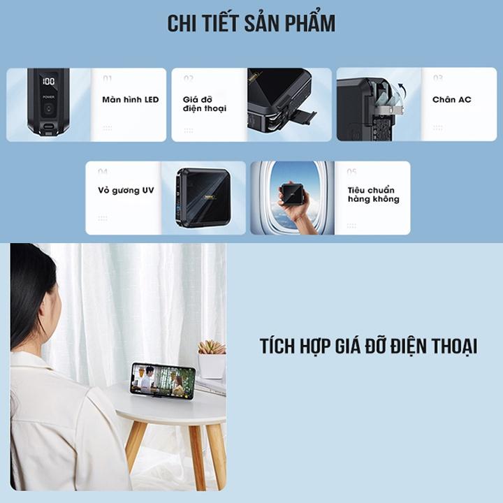 Cốc sạc nhanh kiêm pin sạc dự phòng đa năng Remax RPP-276 15000mAh tích hợp cáp sạc type C và iphone