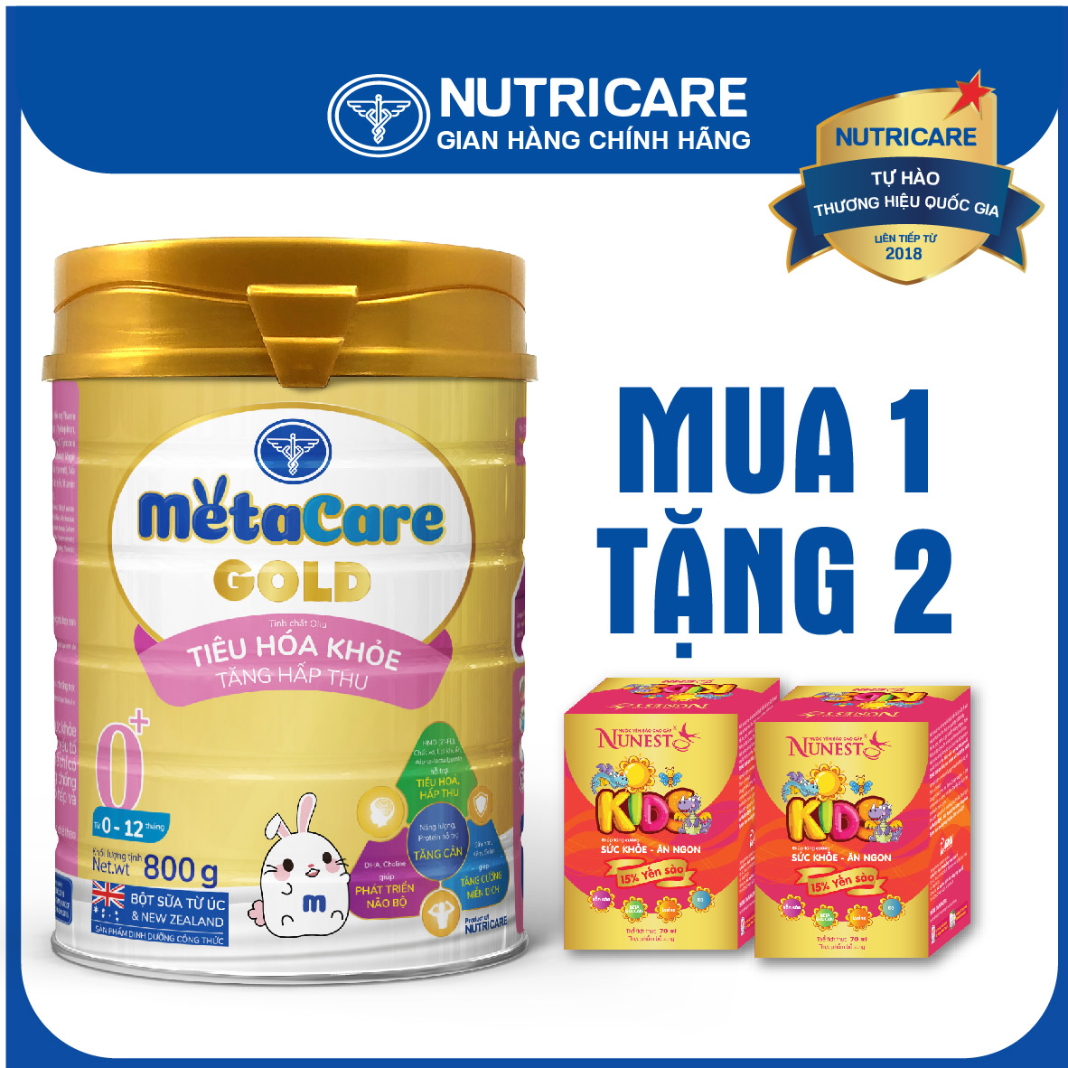 Sữa bột Nutricare MetaCare Gold 0+ tiêu hóa khỏe tăng hấp thu 800g