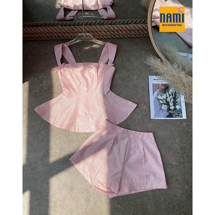 ( HÀNG CHUẨN ĐẸP ) Set Áo Peplum Đính Nơ Kèm Quần Short Tapta Dễ Thương Xinh Xắn - ATNU020