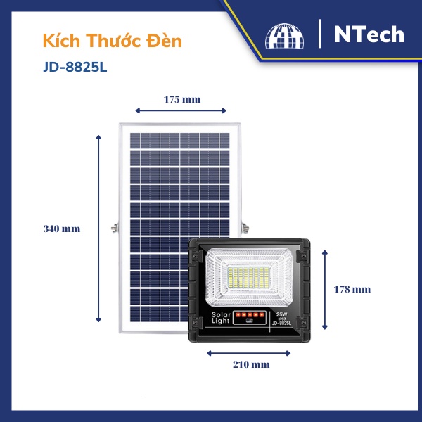 Đèn Pha Năng Lượng Mặt Trời JinDian JD-8825L Công Suất 25W
