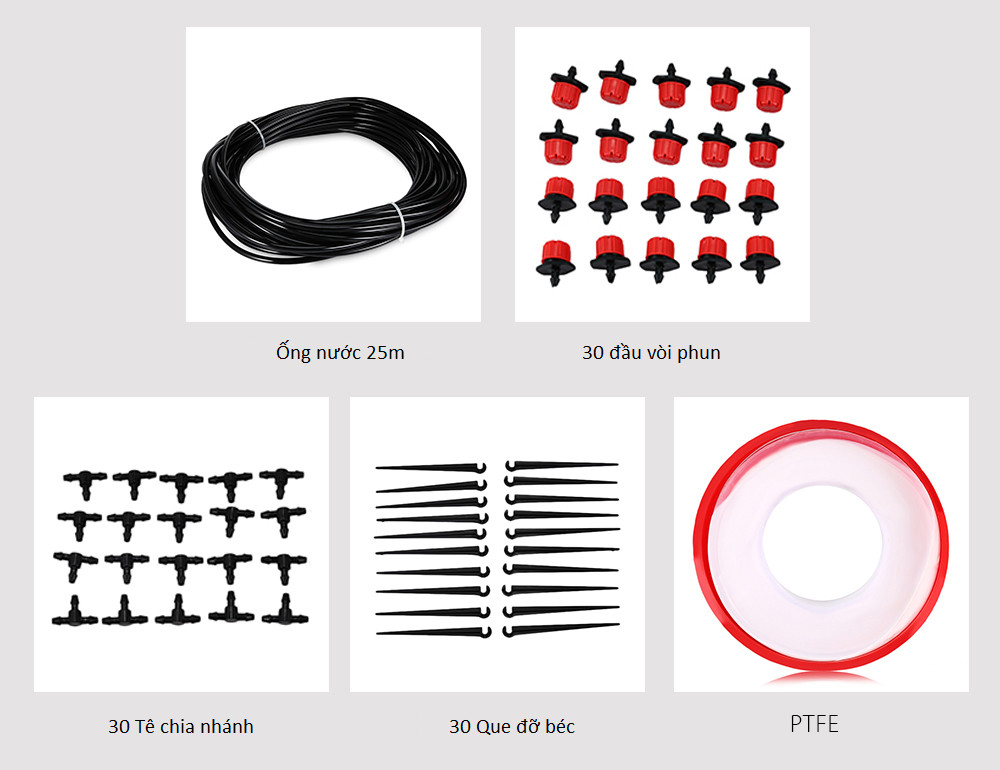 Bộ KIT Tưới Cây Nhỏ Giọt 8 Tia 30 Béc Vòi 25M Cao Cấp AZONE