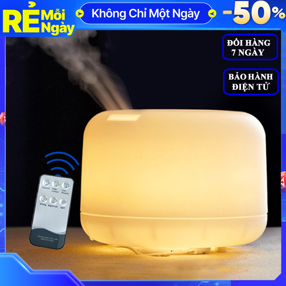 Máy Khuếch Tán Tinh Dầu Siêu Âm Loại Lớn có Đèn LED đổi màu Và Remote Điều Khiển Cao Cấp