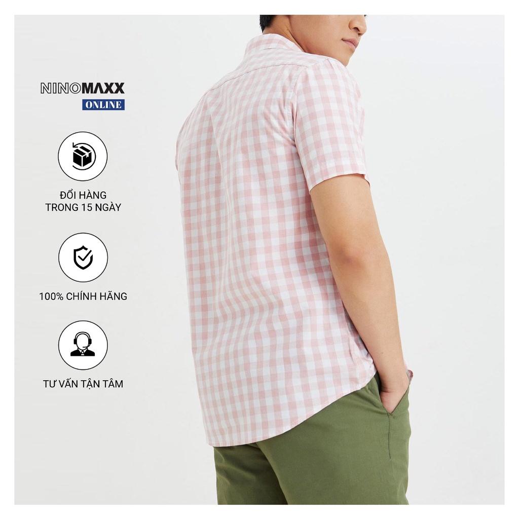 NINOMAXX Áo sơ mi nam tay ngắn kẻ sọc form slim fit chất liệu 100% cotton 2003100