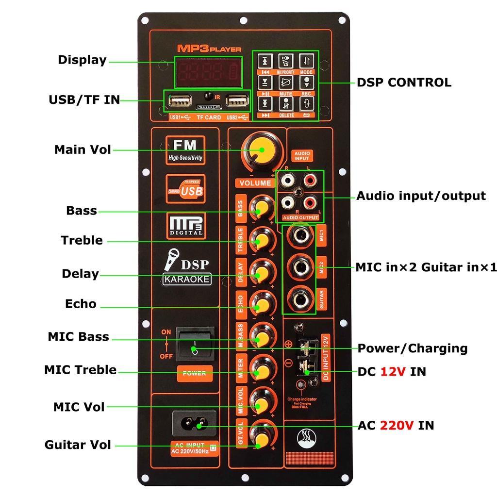 Bảng Mạch Khuếch Đại Âm Thanh Kỹ Thuật Số 12/220V 120W Cho Loa 8-12 Inch Kèm Micro