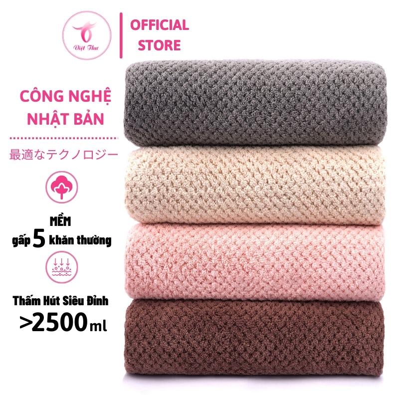 Khăn tắm lớn, khăn tắm Việt Thư sợi microfiber cao cấp công nghệ Nhật, siêu thấm nước, siêu mềm, không chất huỳnh quang - Hàng Chính Hãng