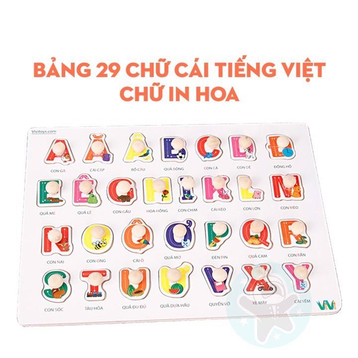 Đồ chơi bằng gỗ bảng múm chứ cái tiếng việt in thường, in hoa