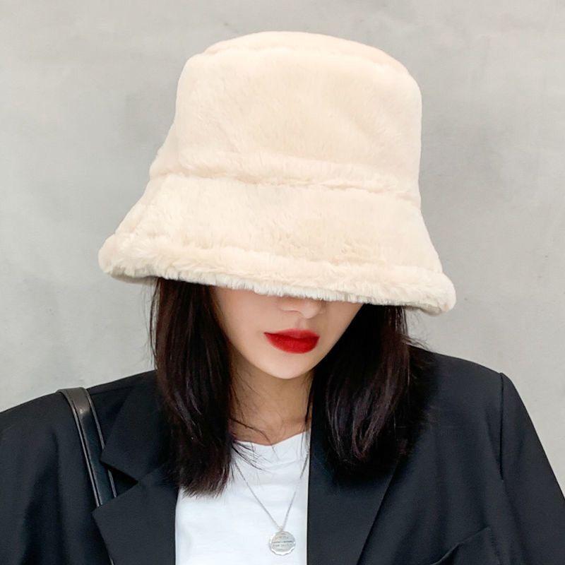 Mũ Bucket Lông Cừu Màu Sắc Trơn Phong Cách Hàn Quốc Thời Trang Thu Đông Cho Nữ - Đen