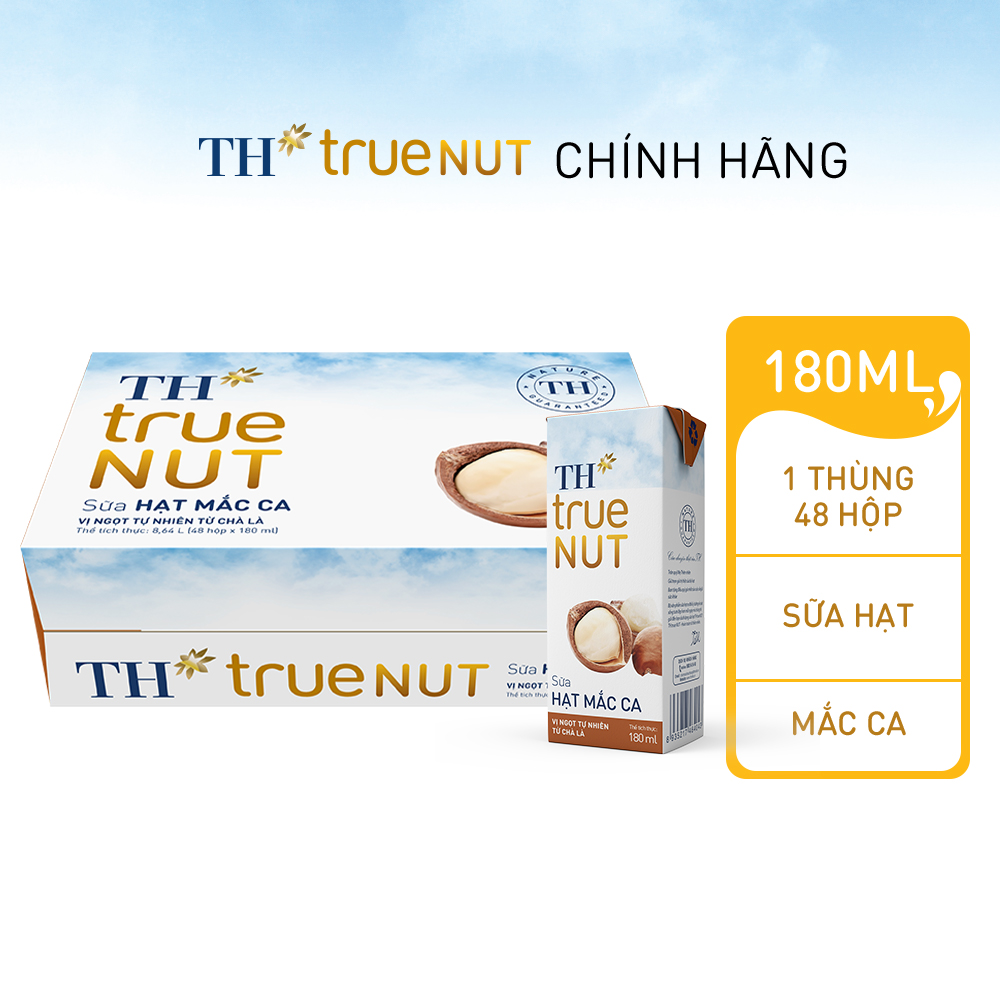 Thùng 48 hộp sữa hạt mắc ca TH True Nut 180ml (180ml x 48)