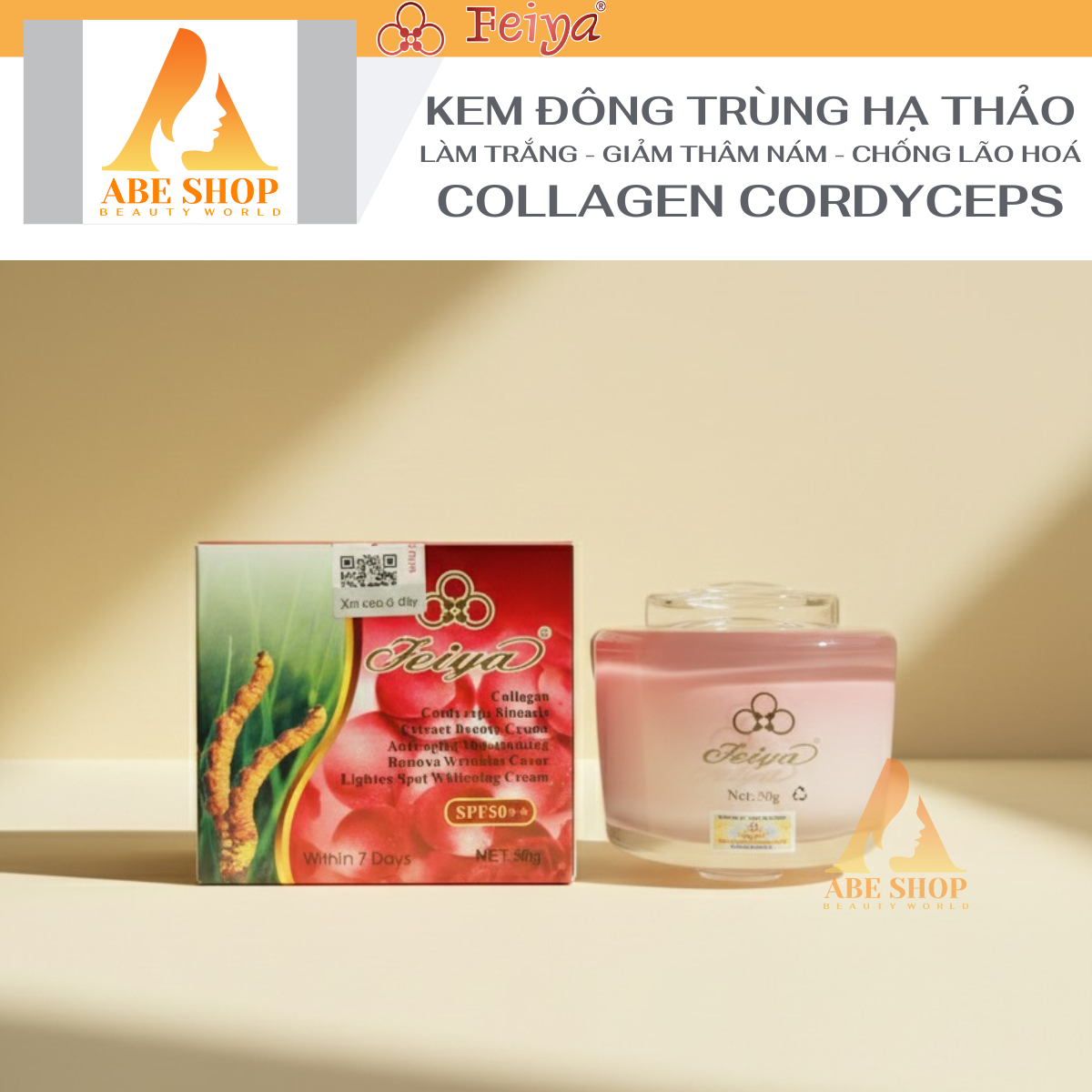 Kem FEIYA Đông Trùng Hạ Thảo 50g - Làm Trắng - Giảm Thâm Nám - Cải Thiện Da Tối Màu - Cân Bằng Da - Chống Lão Hóa