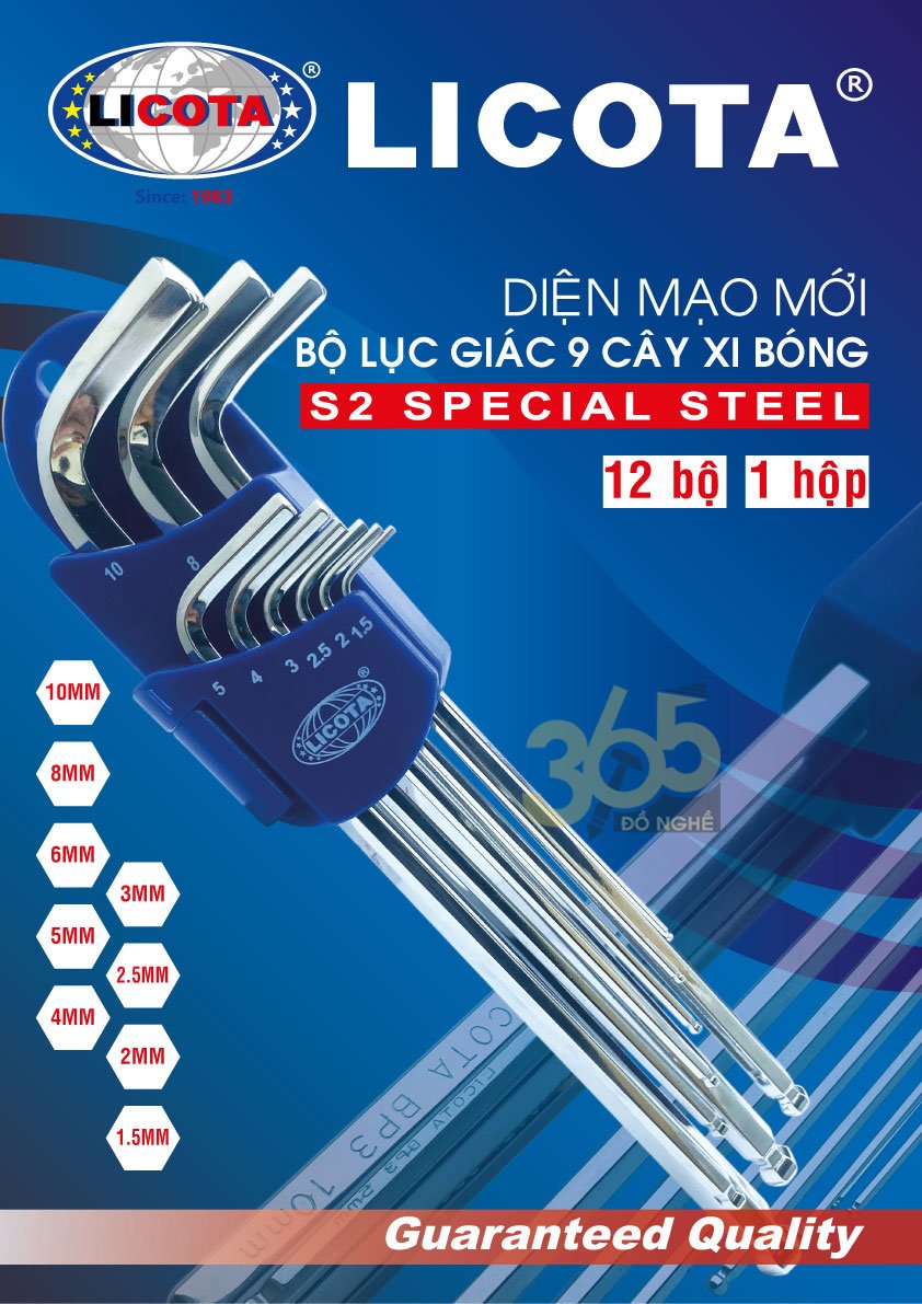 Bộ lục giác 9 cây hệ mét xi bóng 1.5-10mm Licota