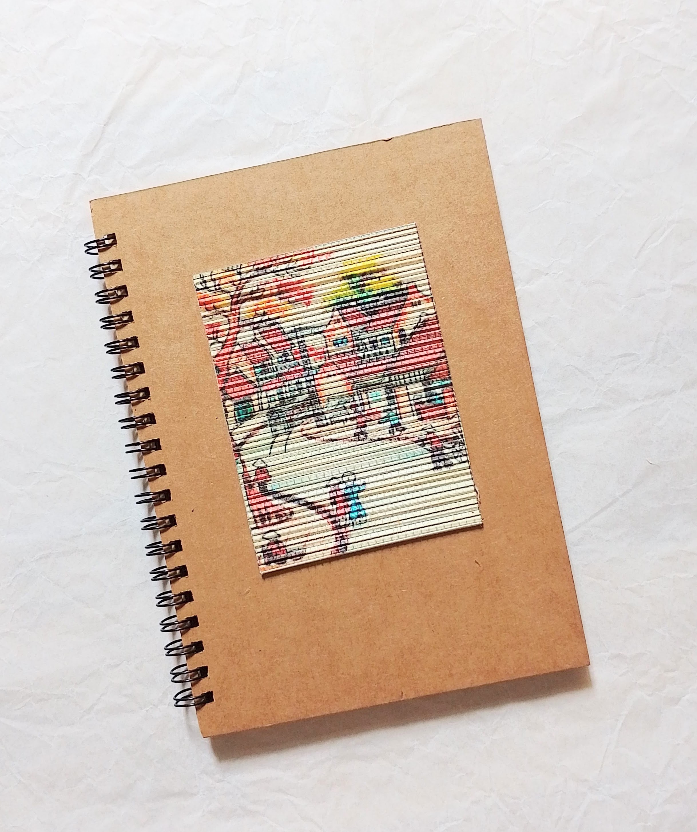 Sổ Tay Handmade Gáy Lò Xo Kép Gắn Tranh Mành Tre, Khổ Dùng Ghi Chép, Ghi Chú, Phác Họa, Làm Quà Tặng