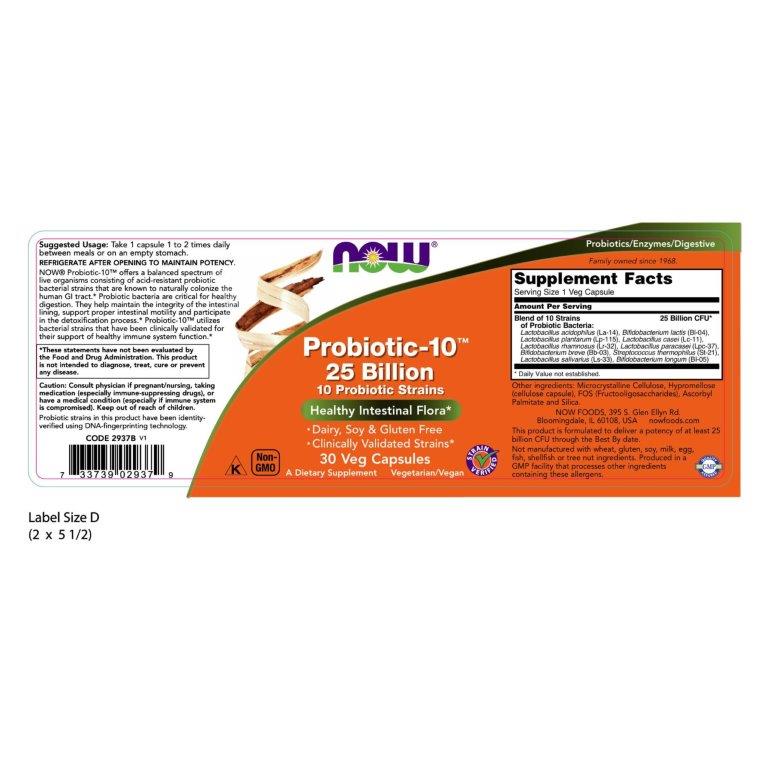 Thực phẩm chức năng Probiotic - 10TM 25 Billion hãng Now foods USA Cân bằng hệ vi khuẩn đường ruột, giảm rối loạn tiêu hóa do loạn khuẩn đường ruột