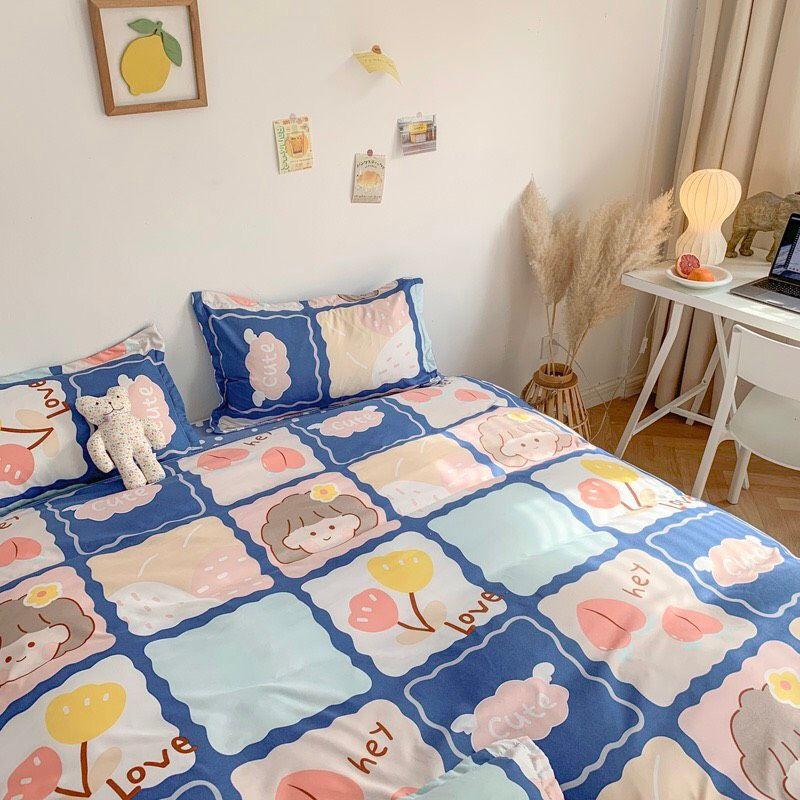Bộ chăn ga gối bé tóc nâu Cotton Poly cao cấp GenZ Bedding, chăn ga Hàn Quốc, miễn phí bo chun ga giường theo yêu cầu