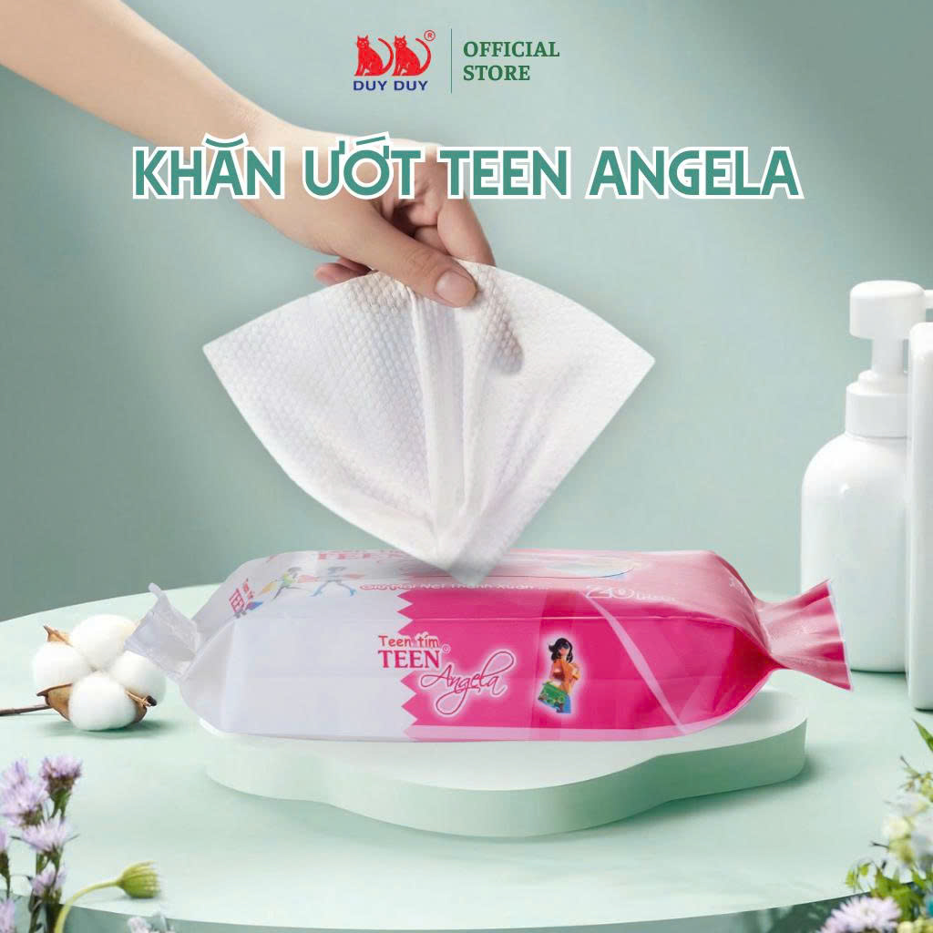 Khăn ướt mini teen tím Angela tinh chất lô hội 20 miếng (13.5x20cm) bảo vệ da nhạy cảm