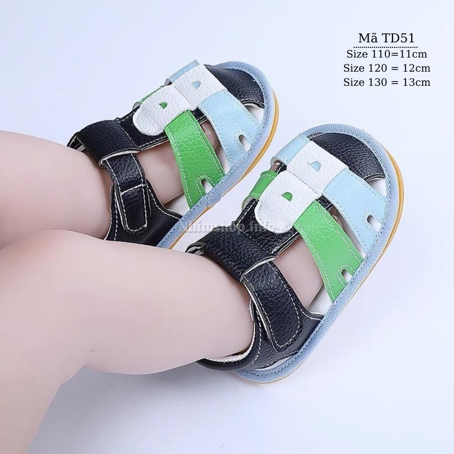 Giày sandal tập đi cho bé đế cao su chống trơn trượt cao cấp da mềm êm chân dáng bít mũi thời trang cho trẻ sơ sinh, trẻ em bé trai bé gái 0 - 18 tháng TD55