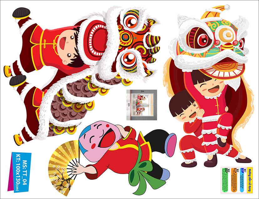 Decal trang trí trung thu 2021 vui cùng lân sư số 2