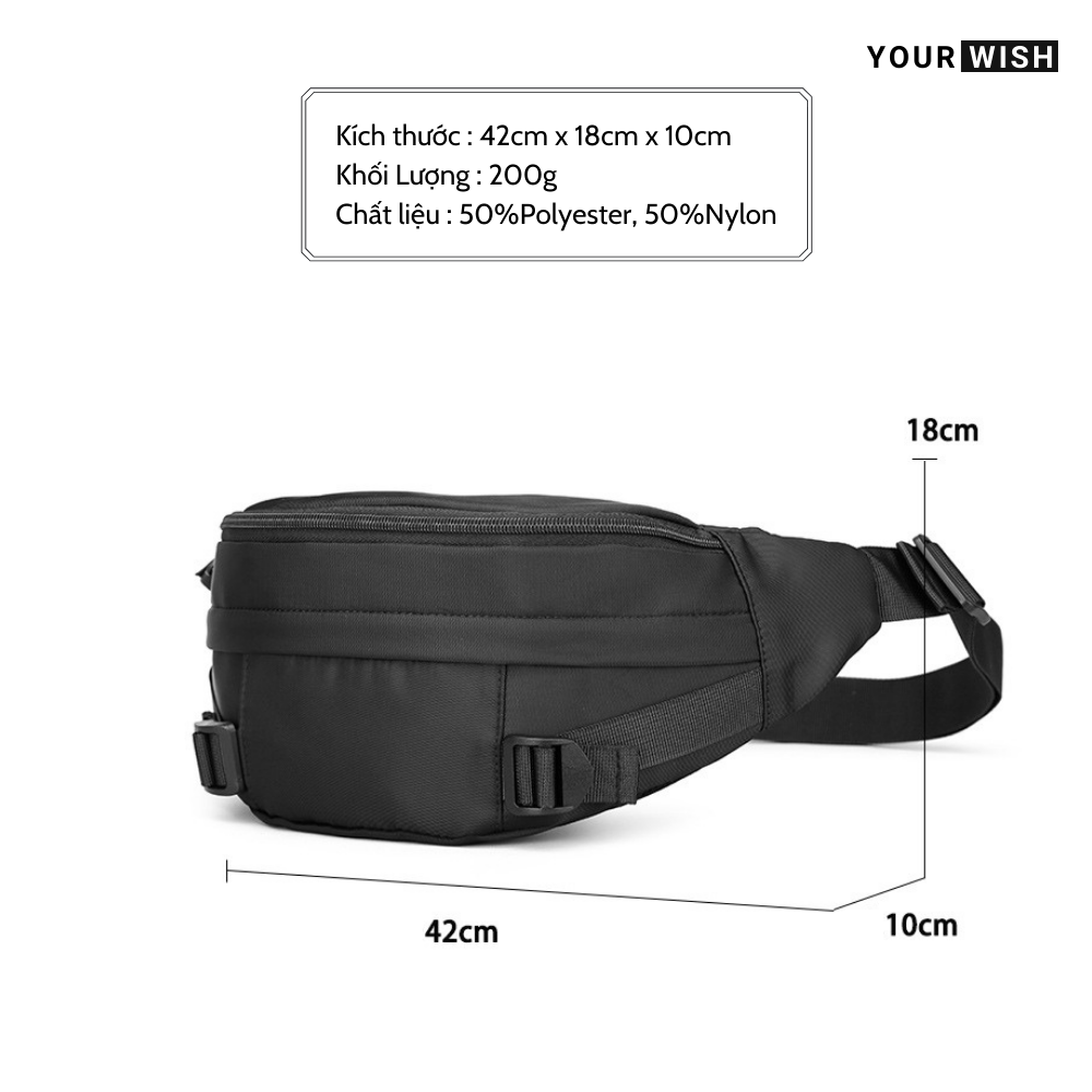Túi Đeo Chéo Bao Tử Đeo Ngực Bụng Nam Loại Lớn Thời Trang Cao Cấp Chống Nước Kabek TD324 Phong Cách Basic Màu Đen Chống Nhăn Xù Đựng Nhiều Đồ