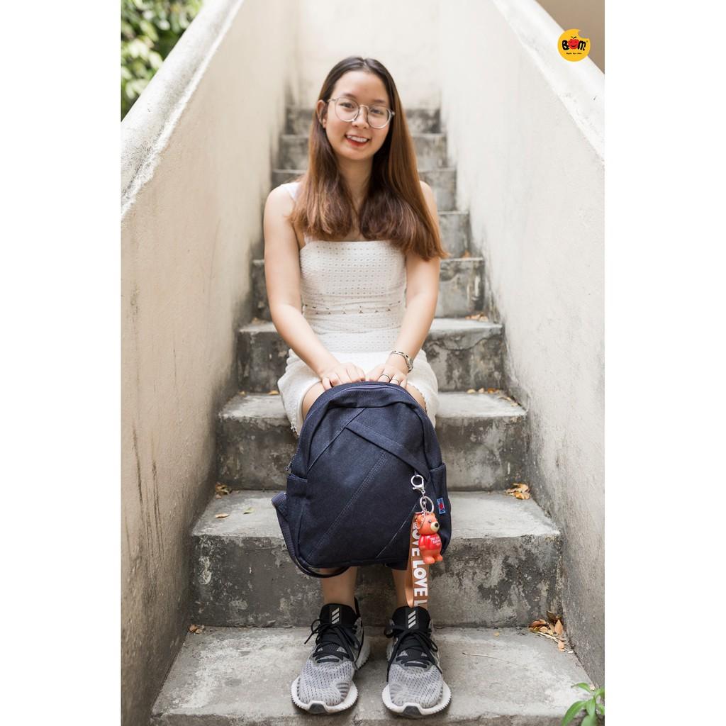 Balo thời trang, form vừa, chất liệu vải jean nhẹ bền - BOM