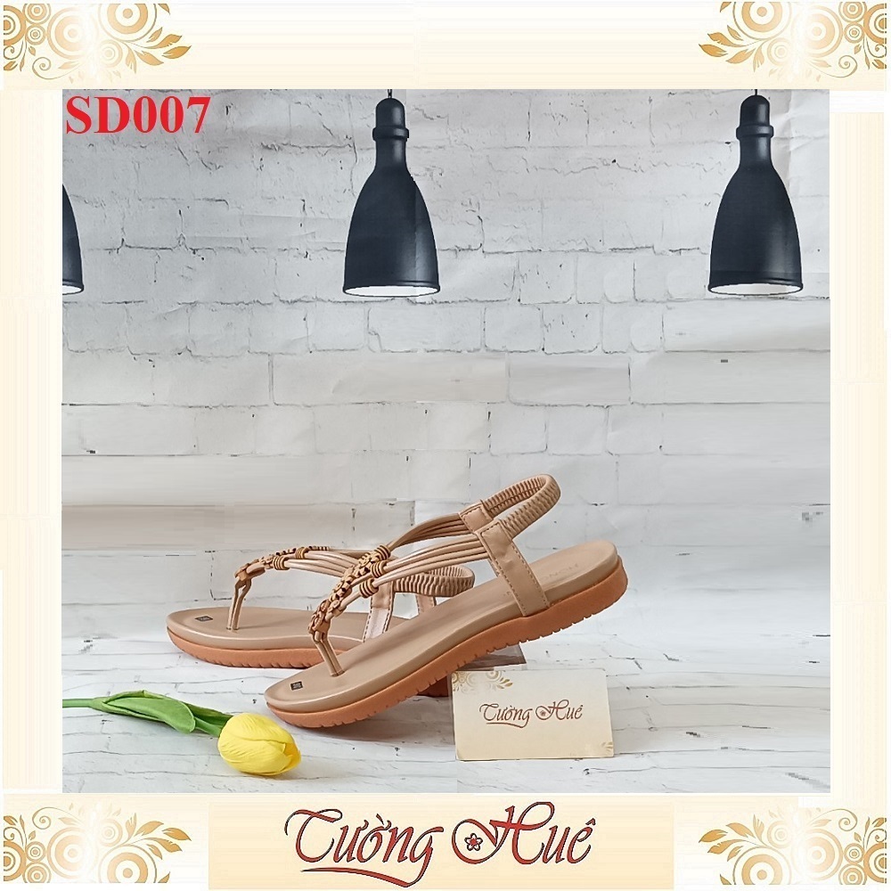 [Ảnh Thật 100%] Sandal Nữ Xỏ Ngón Quai Đính Hoa Đế Bệt - SD007