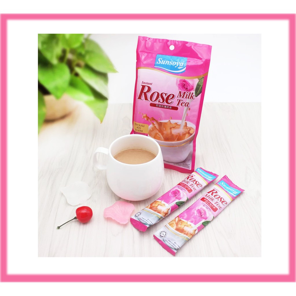 Trà sữa gói Malaysia SunSoya/ Trà sữa hòa tan 3 trong 1/ Trà sữa nhập khẩu/ Trà sữa tự pha - Vị hoa Hồng/ Rose milk tea