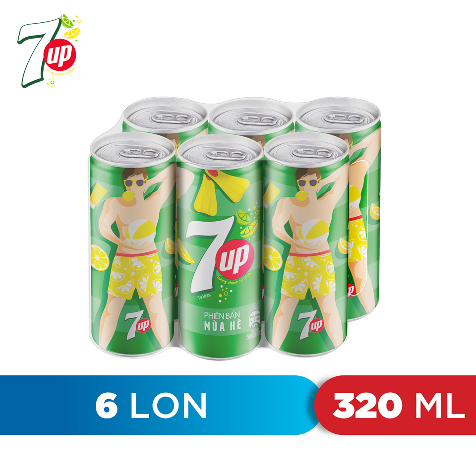 Lốc 6 Lon Nước Ngọt Có Gaz 7Up (320ml/lon)