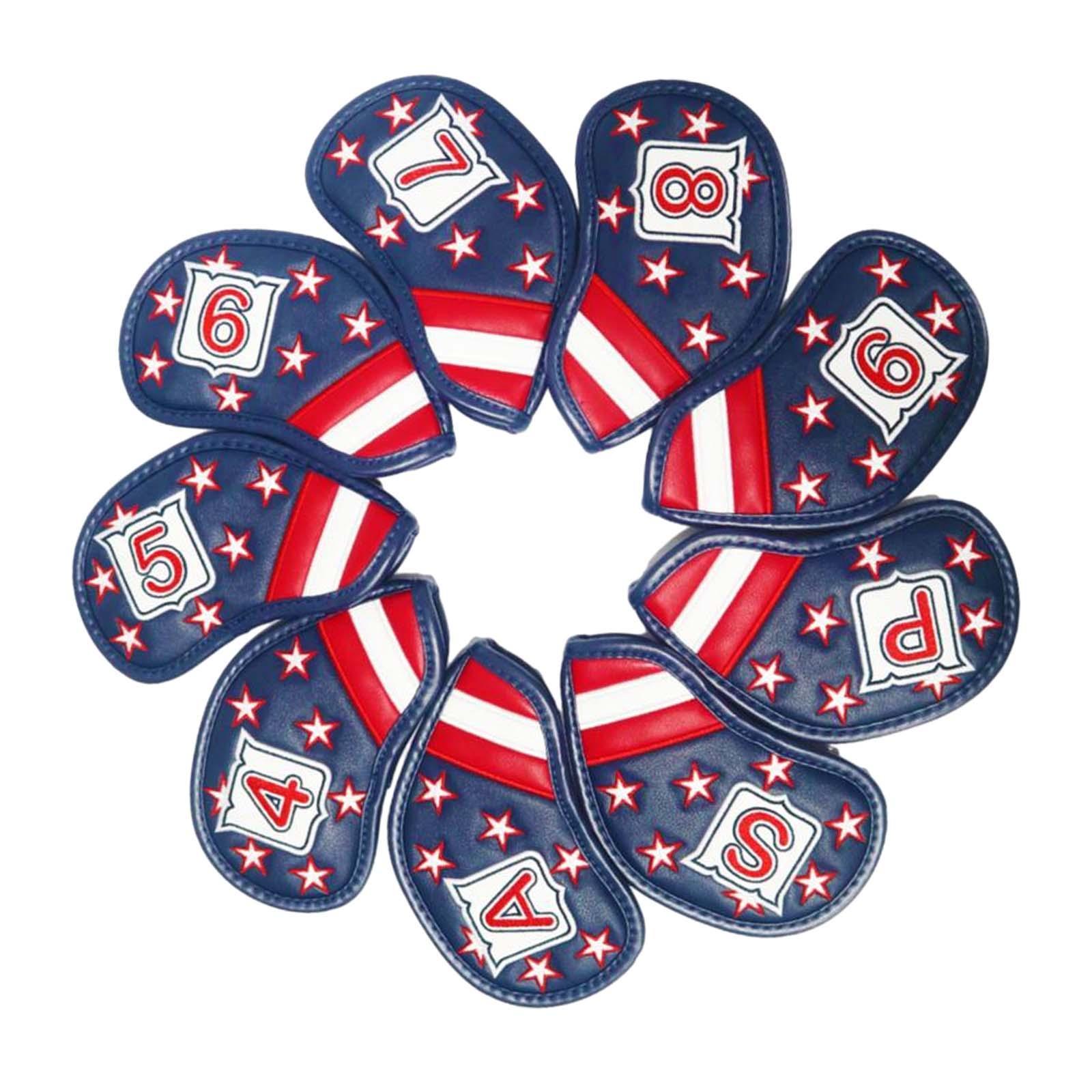 9x Golf Iron Headcovers Golf Iron Club Head Covers Lightweight 4,5,6,7,8,9,P,A,S PU Protective Headcover Sleeve for Men Women