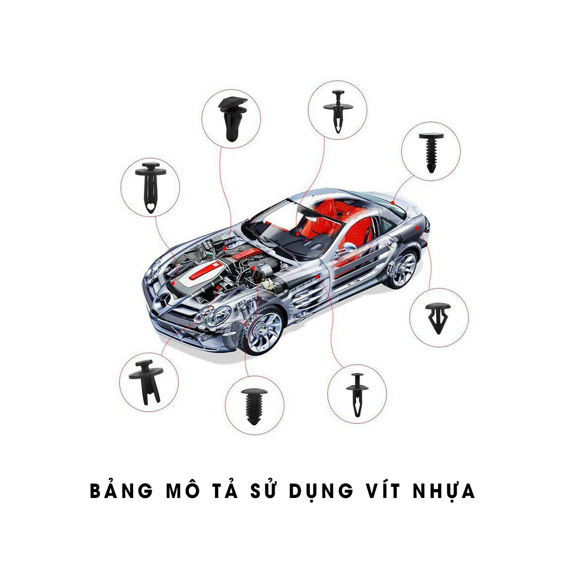 Bộ Đinh Tán, Chốt Vít, Nở Vít Nhựa Dành Cho Xe Ô Tô