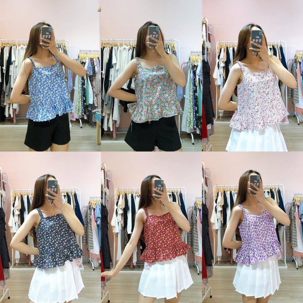ÁO HOA HAI DÂY PHONG CÁCH HÀN QUỐC - ÁO BABYDOLL HOA HAI DÂY- MEOW TOP - MÈO IN DA HOUSE