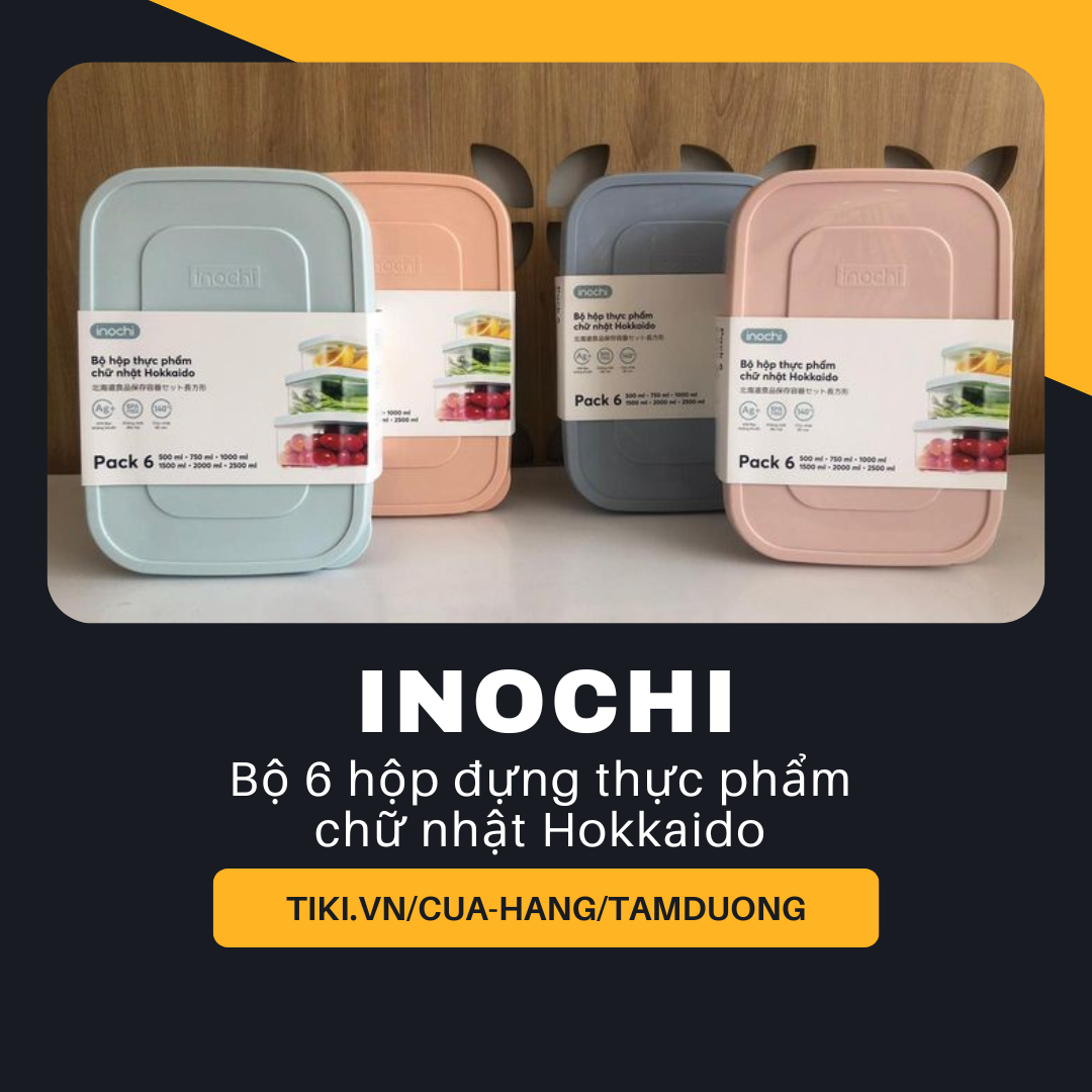 Bộ 6 hộp đựng thực phẩm chữ nhật Inochi Hokkaido (500-750-1000-1500-2000-2500ml)