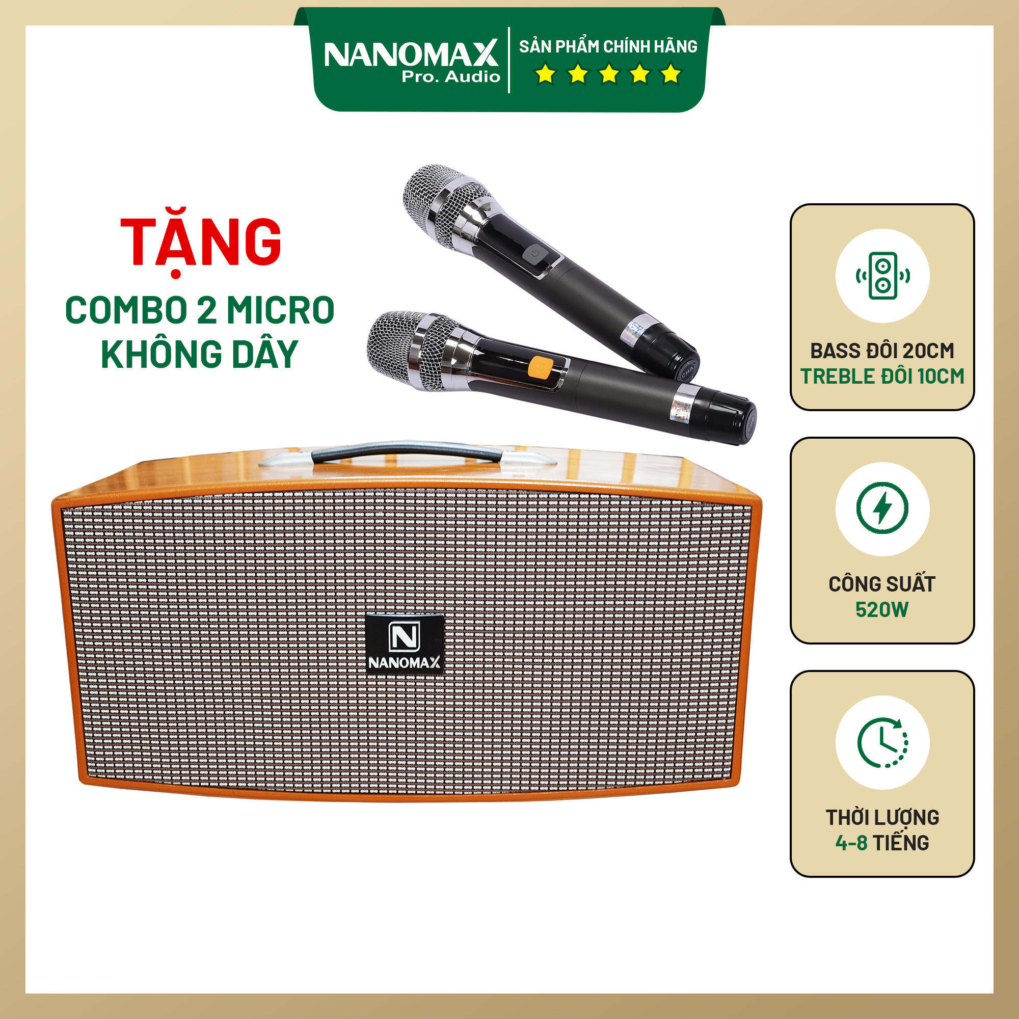 Loa Kéo Karaoke Xách Tay Nanomax X-320 X320 Bass Đôi 20cm Công Suất 520w Hàng Chính Hãng