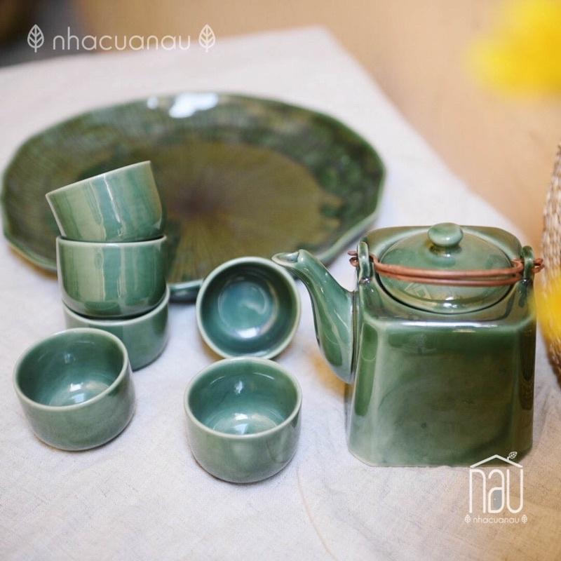 Bộ ấm chén trà, bộ bình trà men bóng sang trọng - gốm sứ truyền thống Bát Tràng thích hợp tặng biếu, tân gia