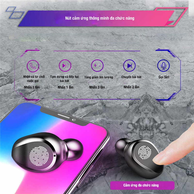 Tai Nghe Bluetooth Thể Thao True WireLess CONVI CVF9 Touch | Âm thanh 8D Hifi | Nút cảm ứng | Kháng nước IPX5 | Pin 1200 mAh kiêm sạc dự phòng | Đèn led hiển thị pin - Hàng Chính Hãng