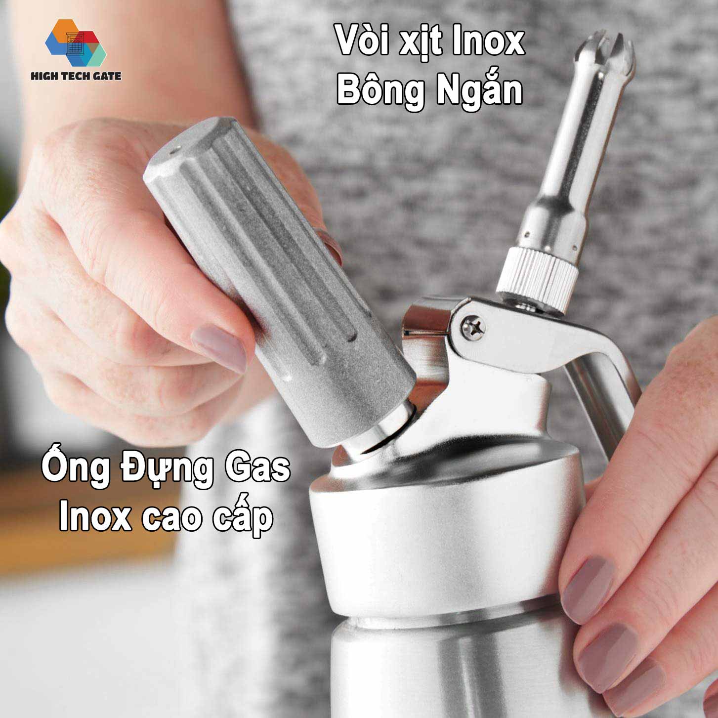 Bình xịt kem tươi Cream Whipper 3 vòi inox, dung tích 500ml, tạo bông kem